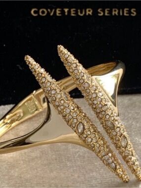 NEW Alexis Bittar Bracelet Pave Crystal Double Spear Modern Gold AU12